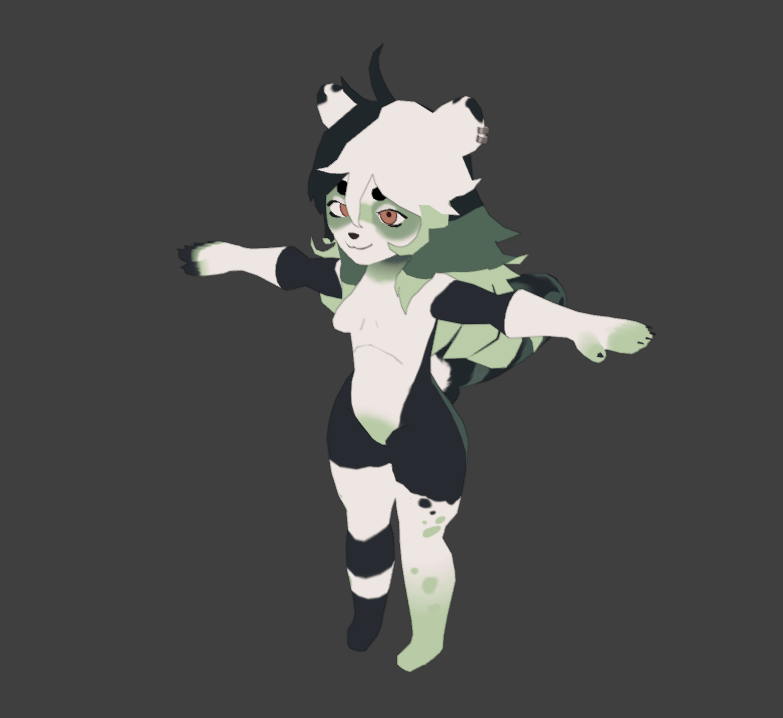 Green, White, and Black furred Raccoon with long multi-color hair.